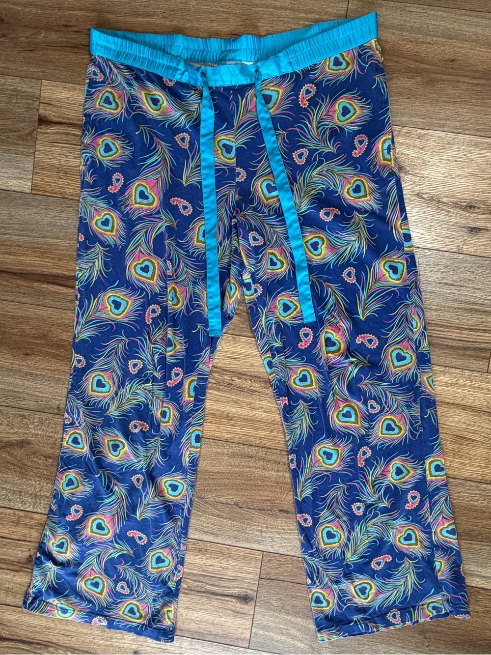 Nick & Nora Peacock Feathers & Hearts lounge comfy Pajama Bottoms